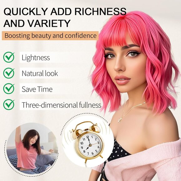 Pink Wigs Short Wavy Hair main image 5